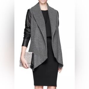 Theory gray/black wool/cashmere/ lamb leather open front jacket, M